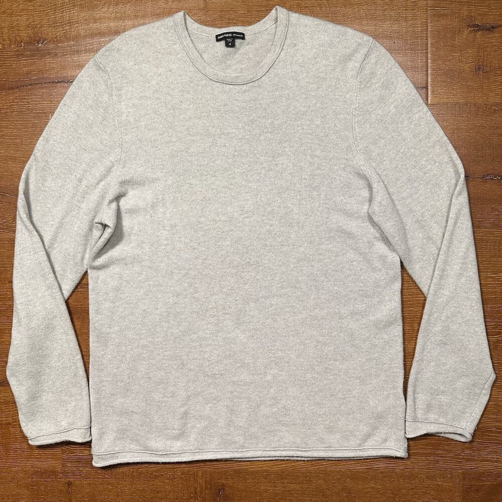 James Perse Sweater Men 3 L Gray 100% Cashmere Sweatshirt Crewneck Quiet Luxury